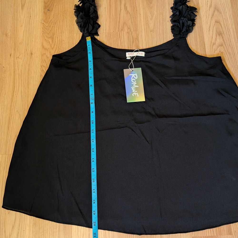 NWT ROMWE Black Sleeveless Top with Floral Straps - Picture 9 of 9